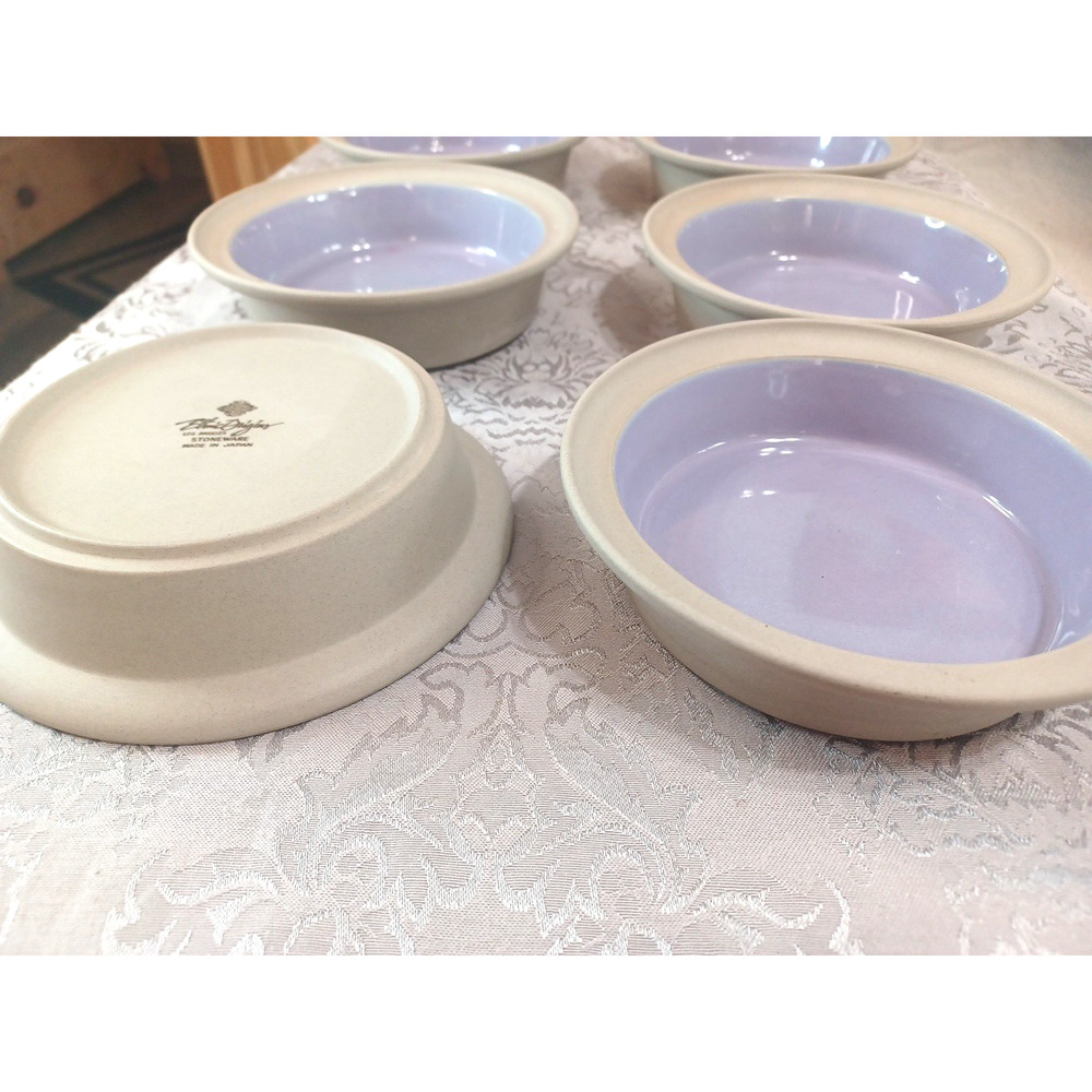 Ethnic Originals 6 Japan Purple Gray Heavy Ceramic Soup Bowls 7" x 2" Set - Picture 4 of 14